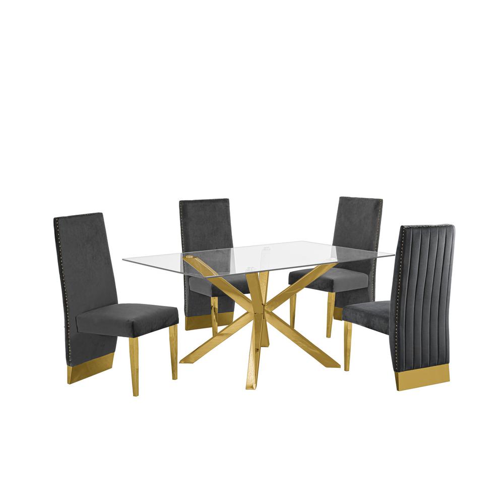 Contemporary 5pc Dining Set, Glass Dining Table. Picture 1