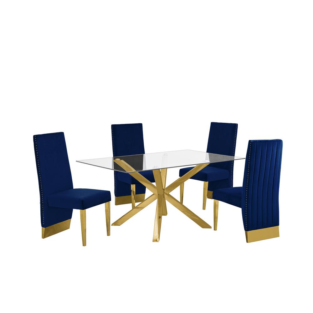 Contemporary 5pc Dining Set, Glass Dining Table. Picture 1