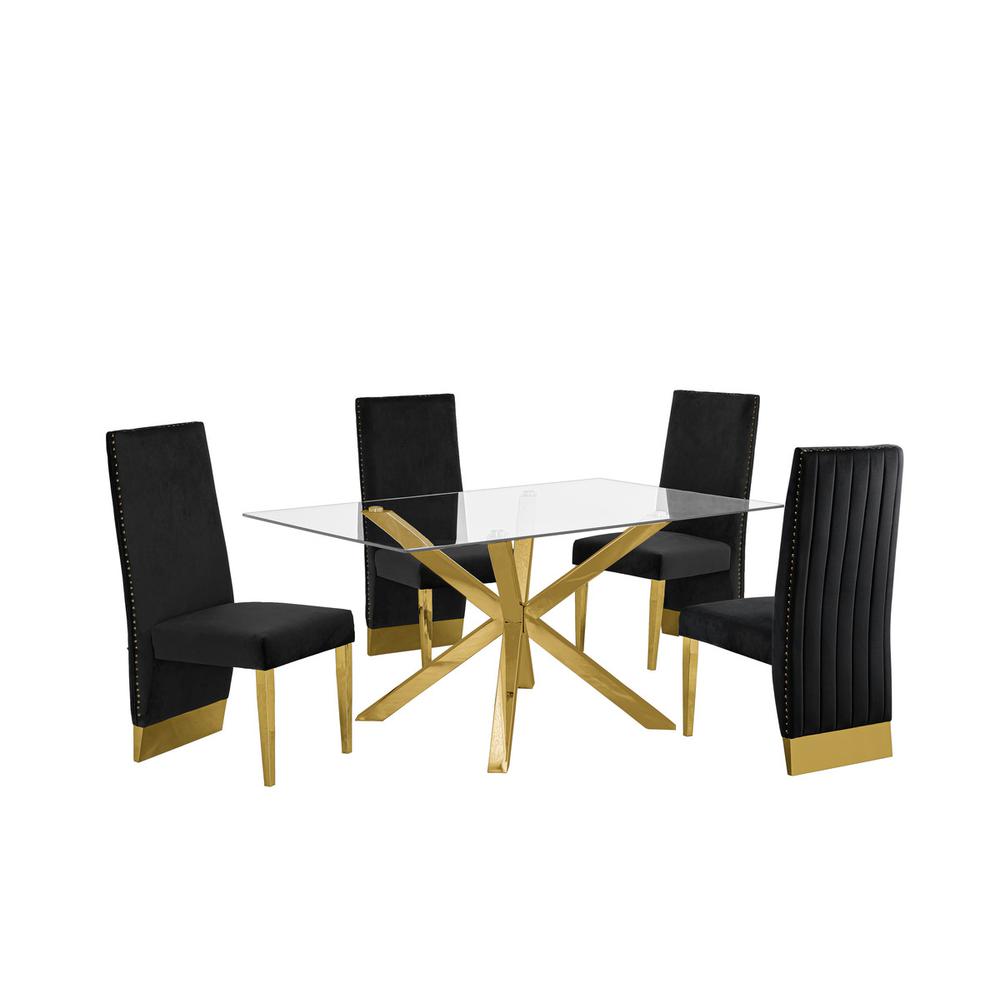 Contemporary 5pc Dining Set, Glass Dining Table. Picture 1
