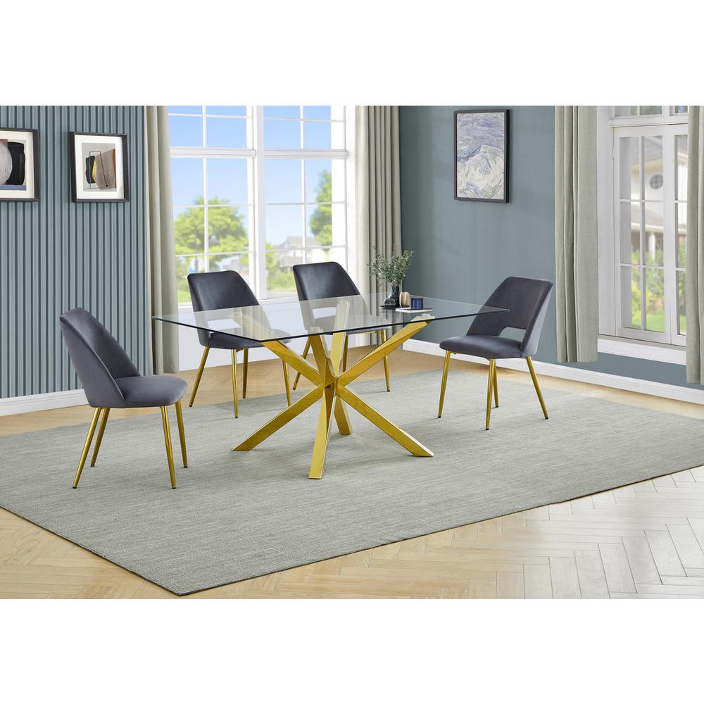 5pc modern glass dining table with 4 Dark grey side chairs. Picture 6