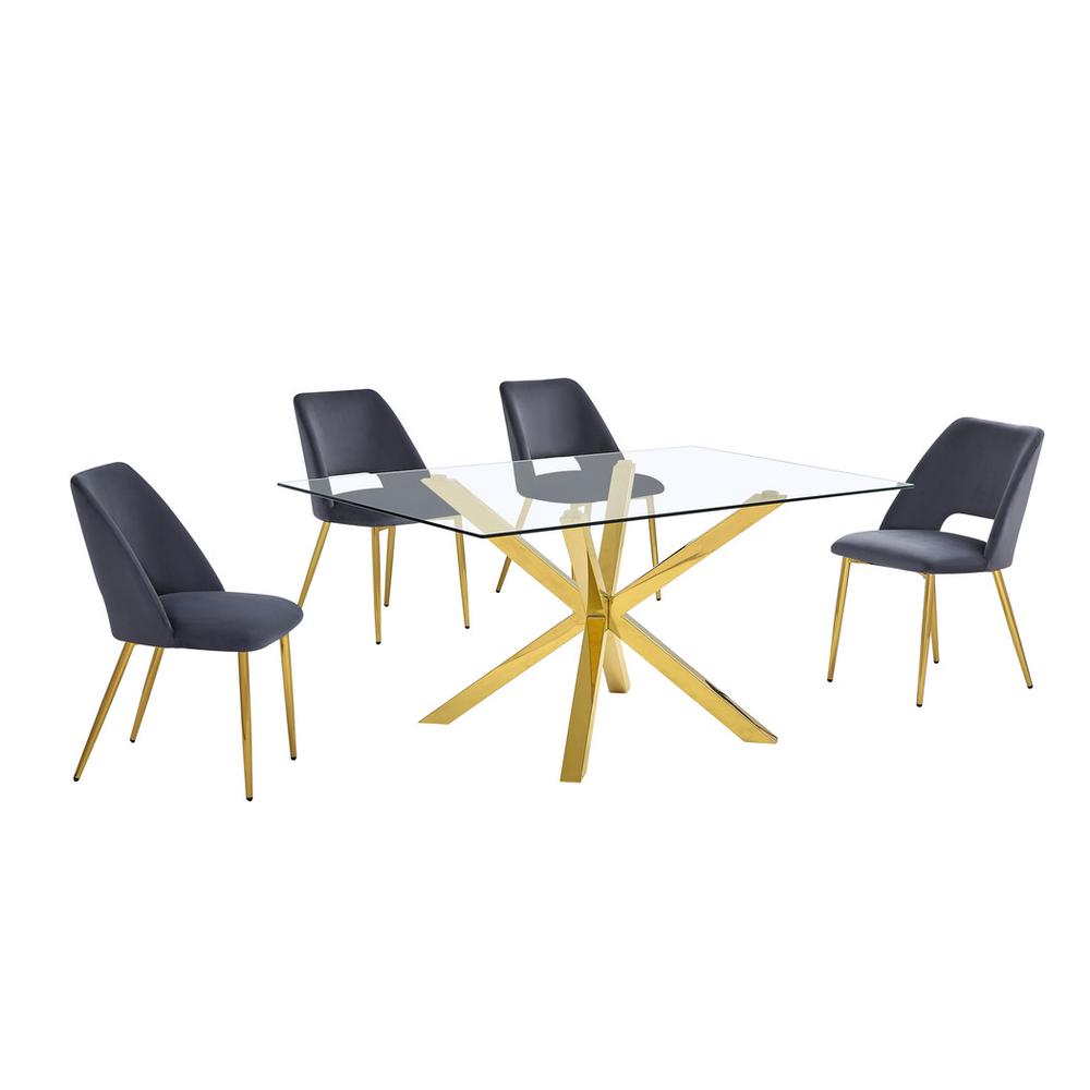 5pc modern glass dining table with 4 Dark grey side chairs. Picture 1