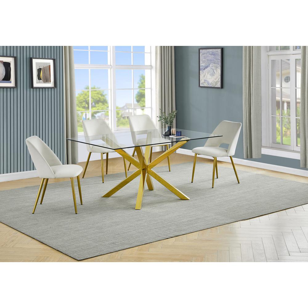 5pc modern glass dining table with 4 Cream side chairs. Picture 6