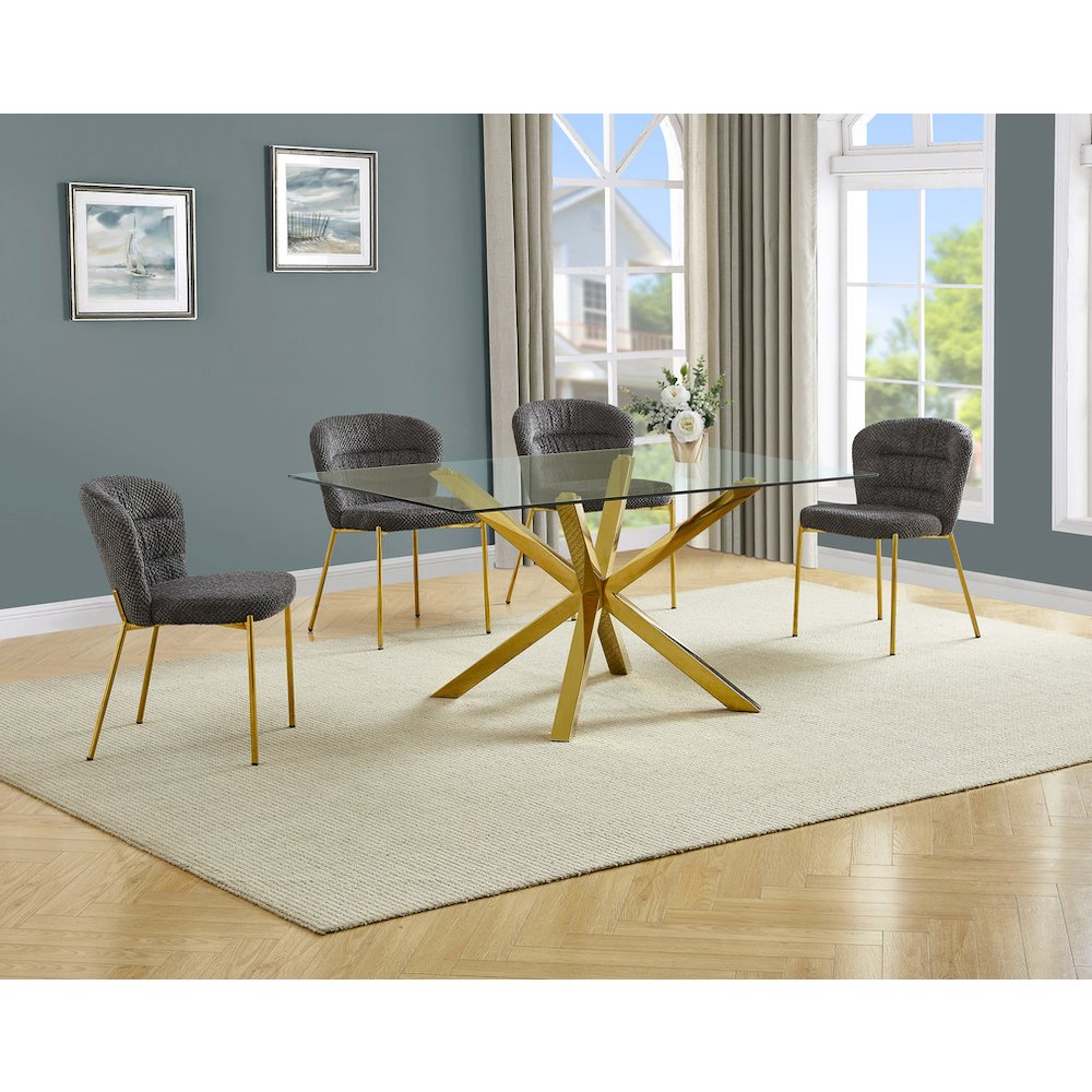 Rectangle Tempered Glass Dining Table With 4 Dark Grey Side Chairs. Picture 2