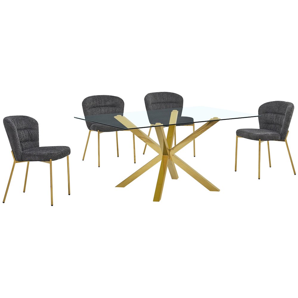Rectangle Tempered Glass Dining Table With 4 Dark Grey Side Chairs. Picture 1