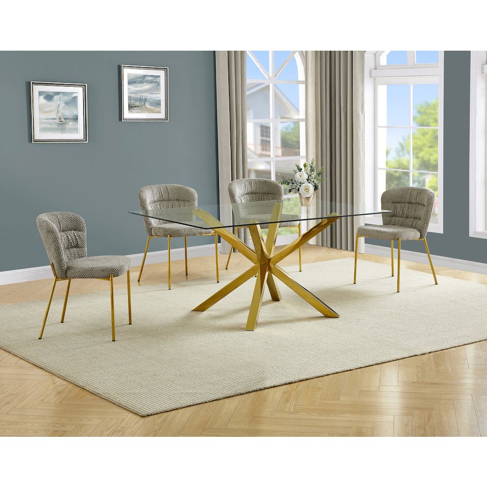 Rectangle Tempered Glass Dining Table With 4 Grey Side Chairs. Picture 2