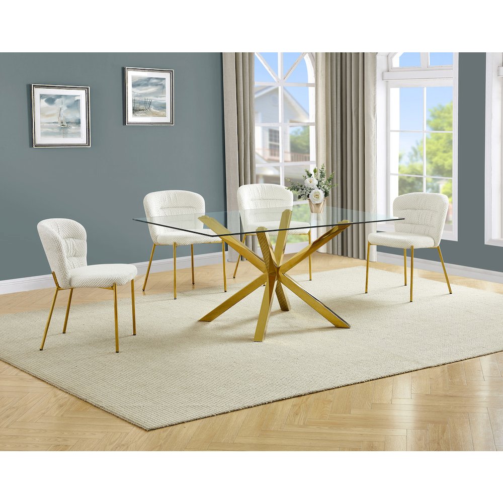 Rectangle Tempered Glass Dining Table With 4 Cream Side Chairs. Picture 2