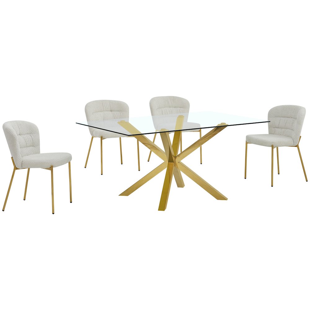 Rectangle Tempered Glass Dining Table With 4 Cream Side Chairs. Picture 1