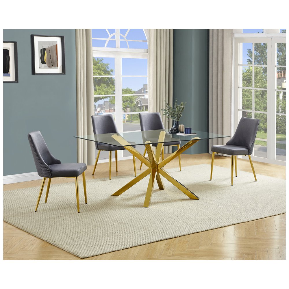 Best Quality Furniture Clear Glass Dining Set With Velvet Upholstered Chairs. Picture 2