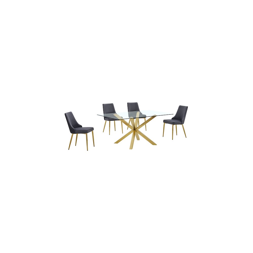 Best Quality Furniture Clear Glass Dining Set With Velvet Upholstered Chairs. Picture 1