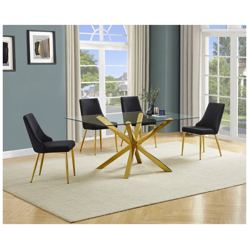 Best Quality Furniture Clear Glass Dining Set With Velvet Upholstered Chairs. Picture 2
