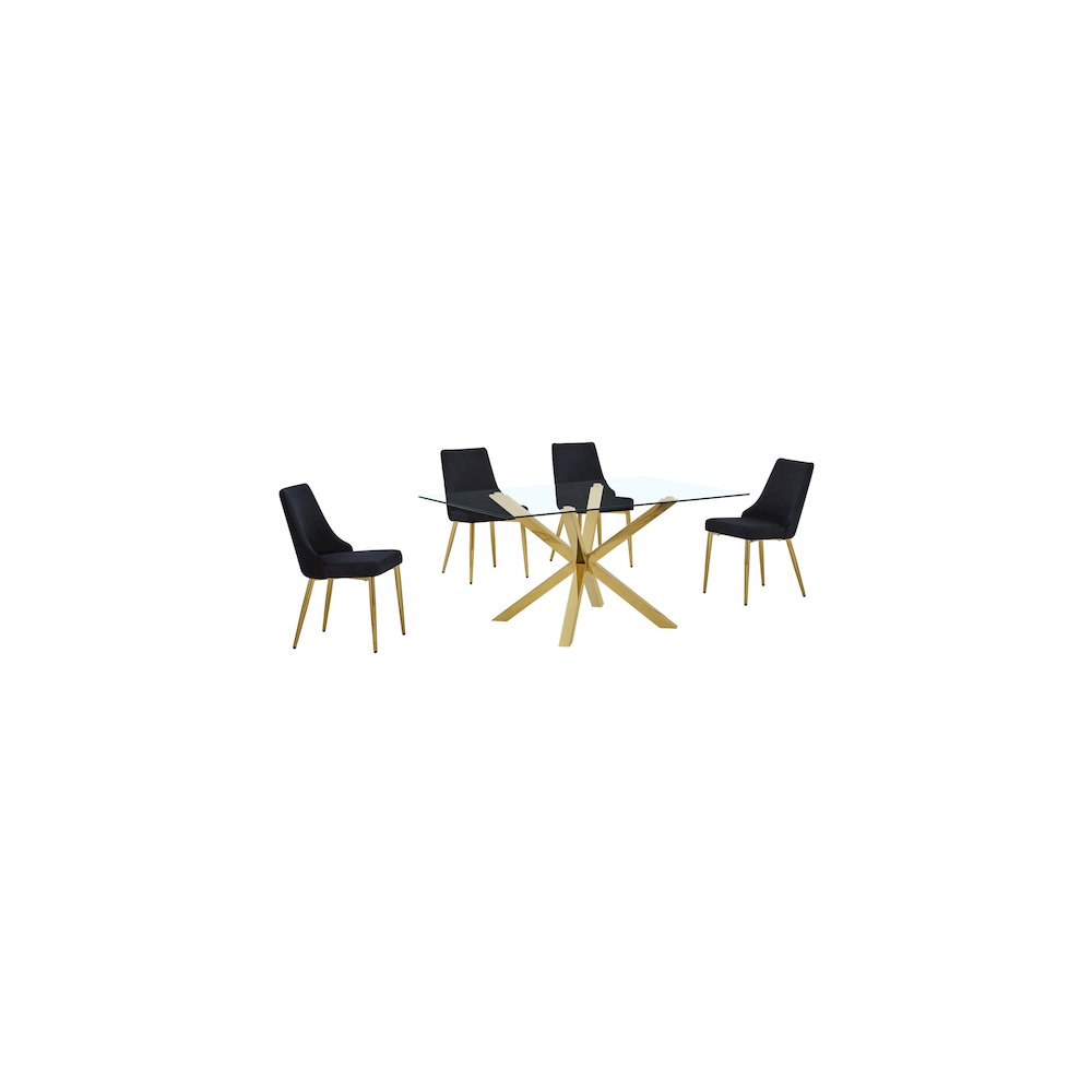 Best Quality Furniture Clear Glass Dining Set With Velvet Upholstered Chairs. Picture 1