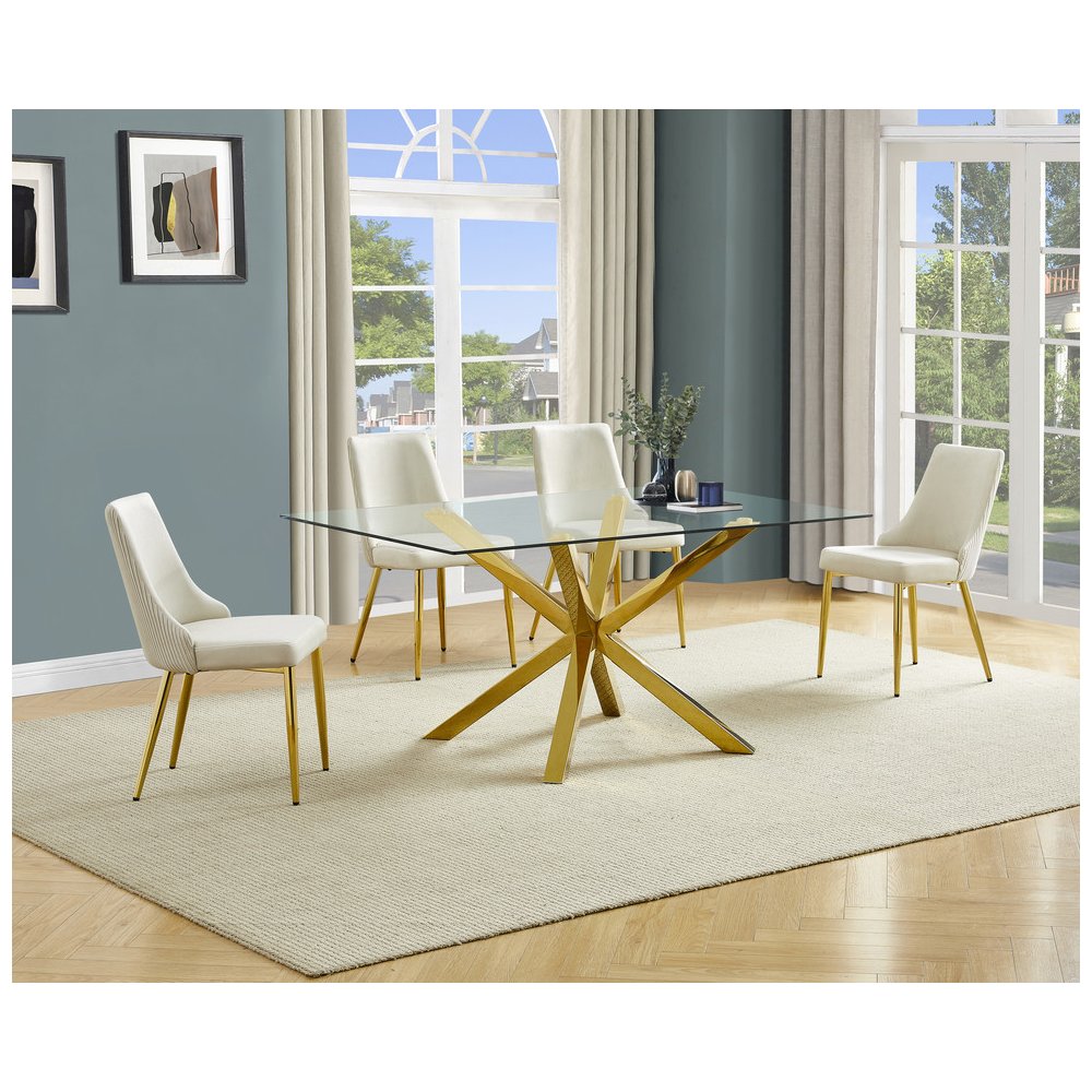 Best Quality Furniture Clear Glass Dining Set With Velvet Upholstered Chairs. Picture 2