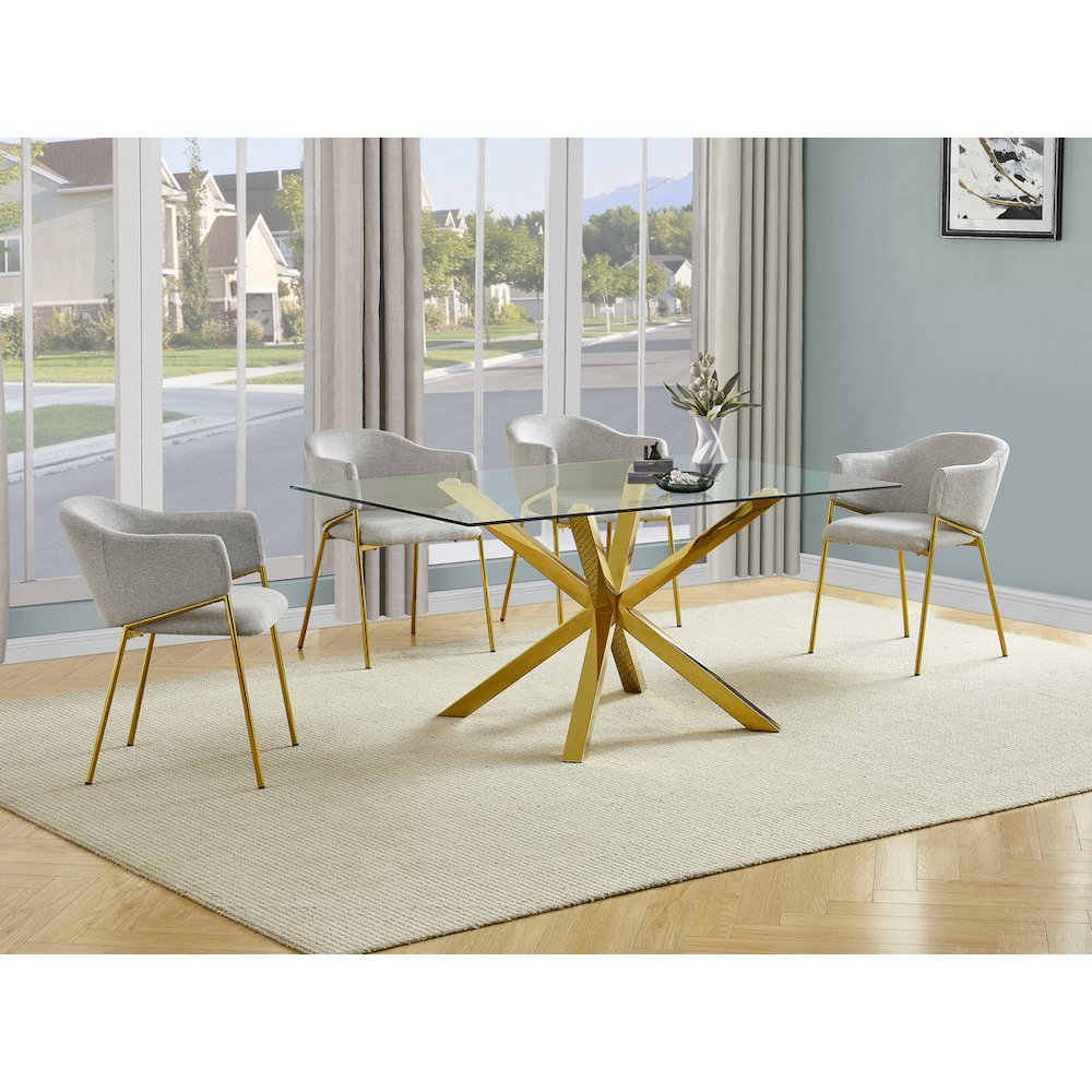 5Pc Rectangle Tempered Glass Dining Table With 4 Gray Side Chairs. Picture 2