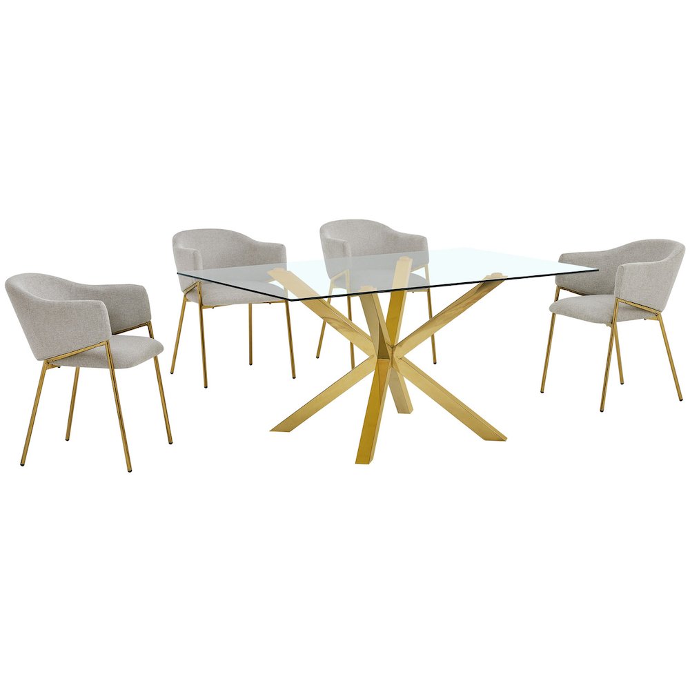 5Pc Rectangle Tempered Glass Dining Table With 4 Gray Side Chairs. Picture 1