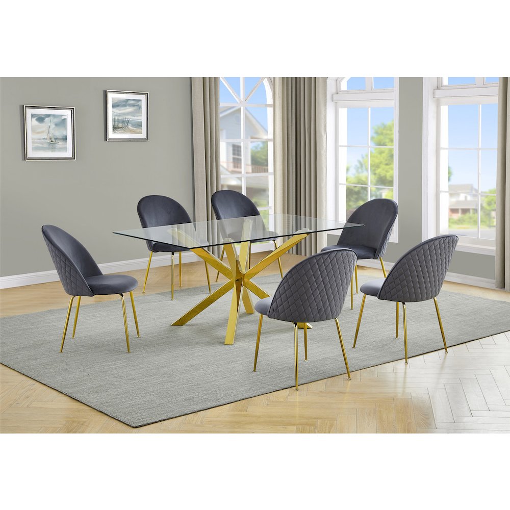 7 piece dining set- Rectangular dining table with 6 Dark grey side chairs. Picture 6
