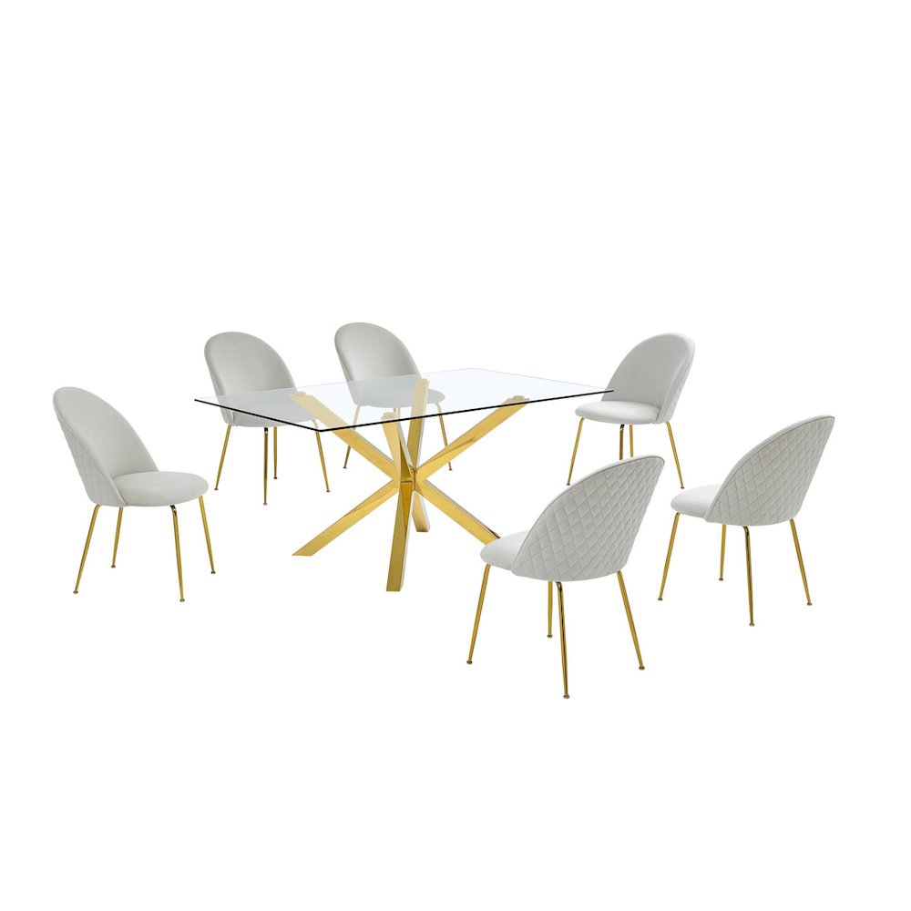 7 piece dining set- Rectangular dining table with 6 Cream side chairs. Picture 1