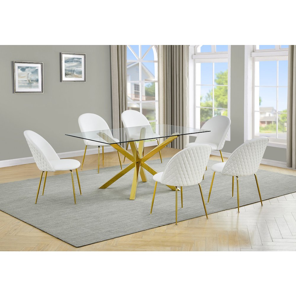 Rectangular dining table with 6 White faux leather side chairs (7 Piece). Picture 6