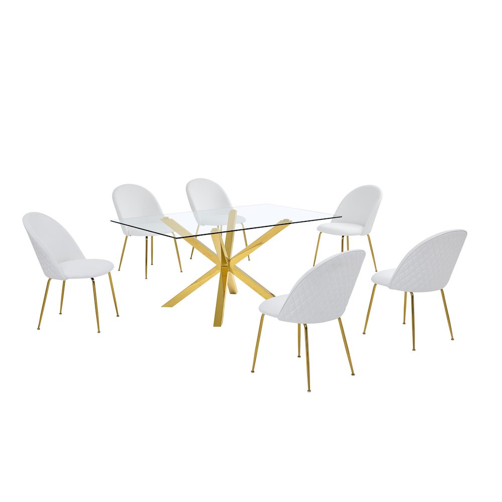 Rectangular dining table with 6 White faux leather side chairs (7 Piece). Picture 1