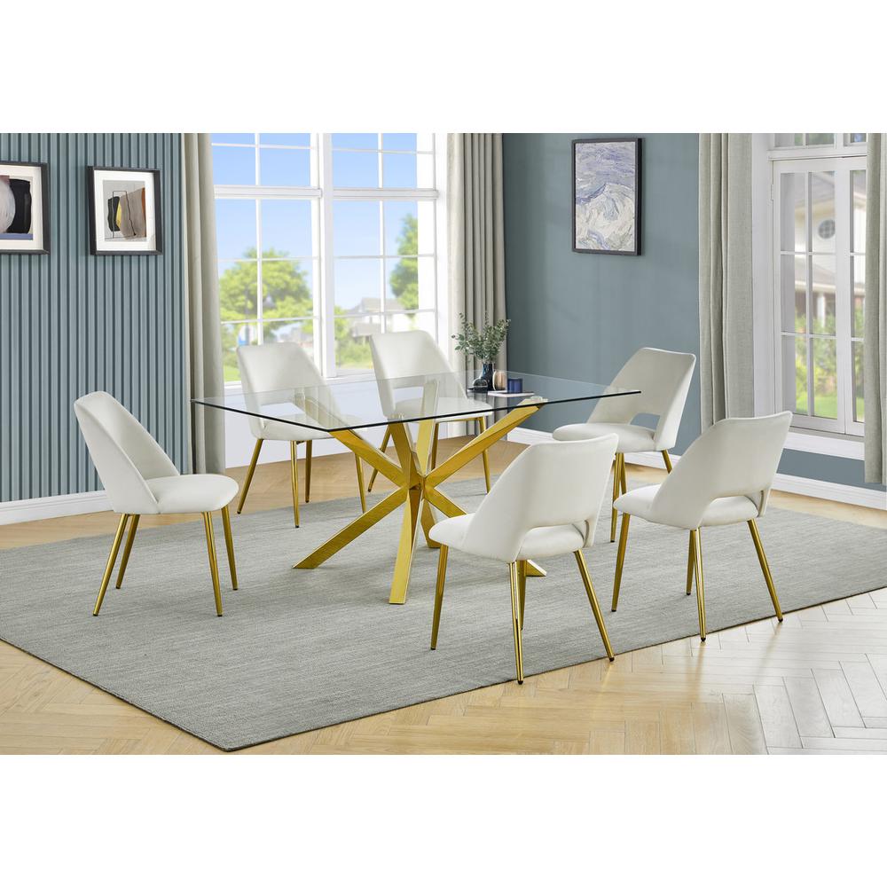 7pc modern glass dining table with 6 Cream side chairs. Picture 6
