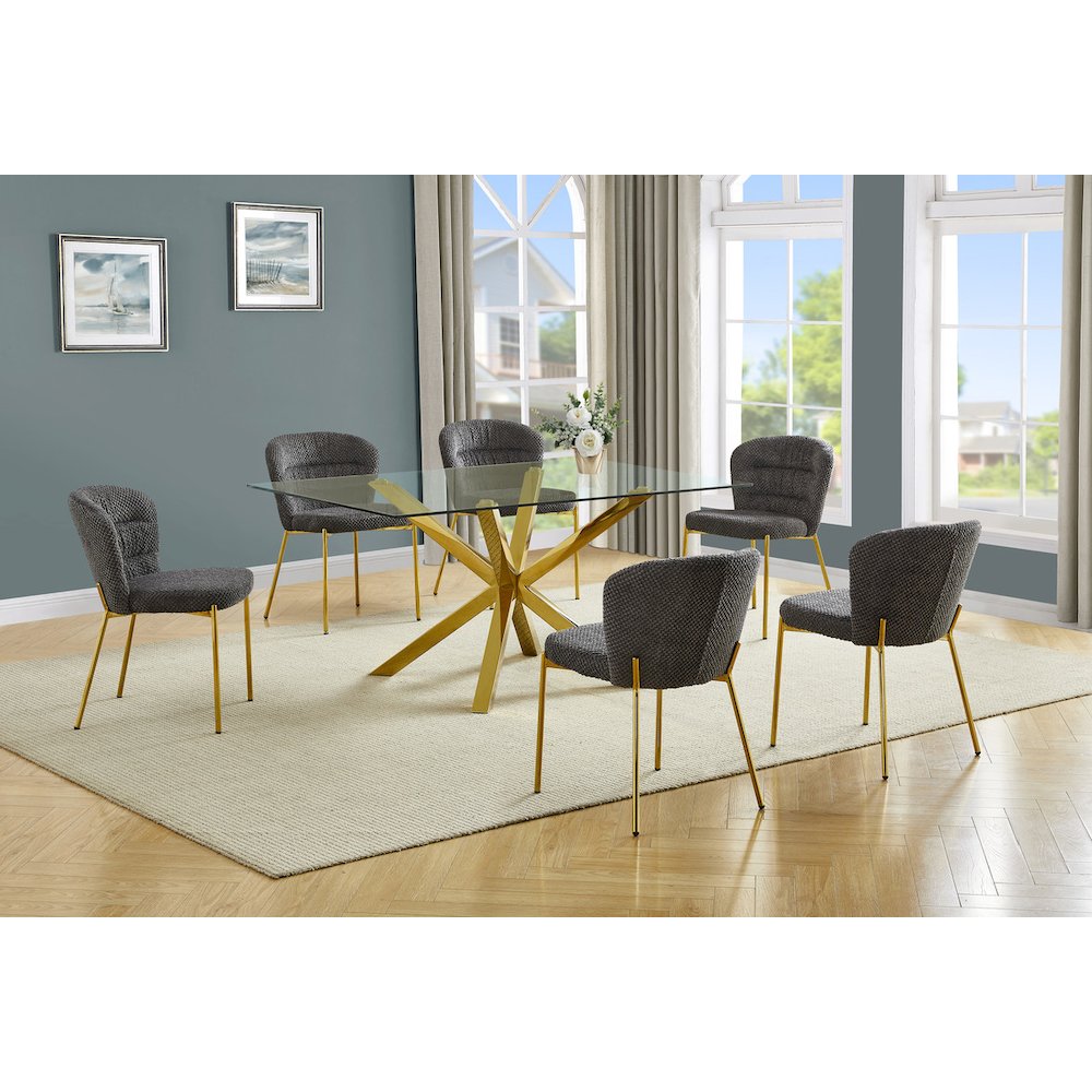 Rectangle Tempered Glass Dining Table With 6 Dark Grey Side Chairs. Picture 2