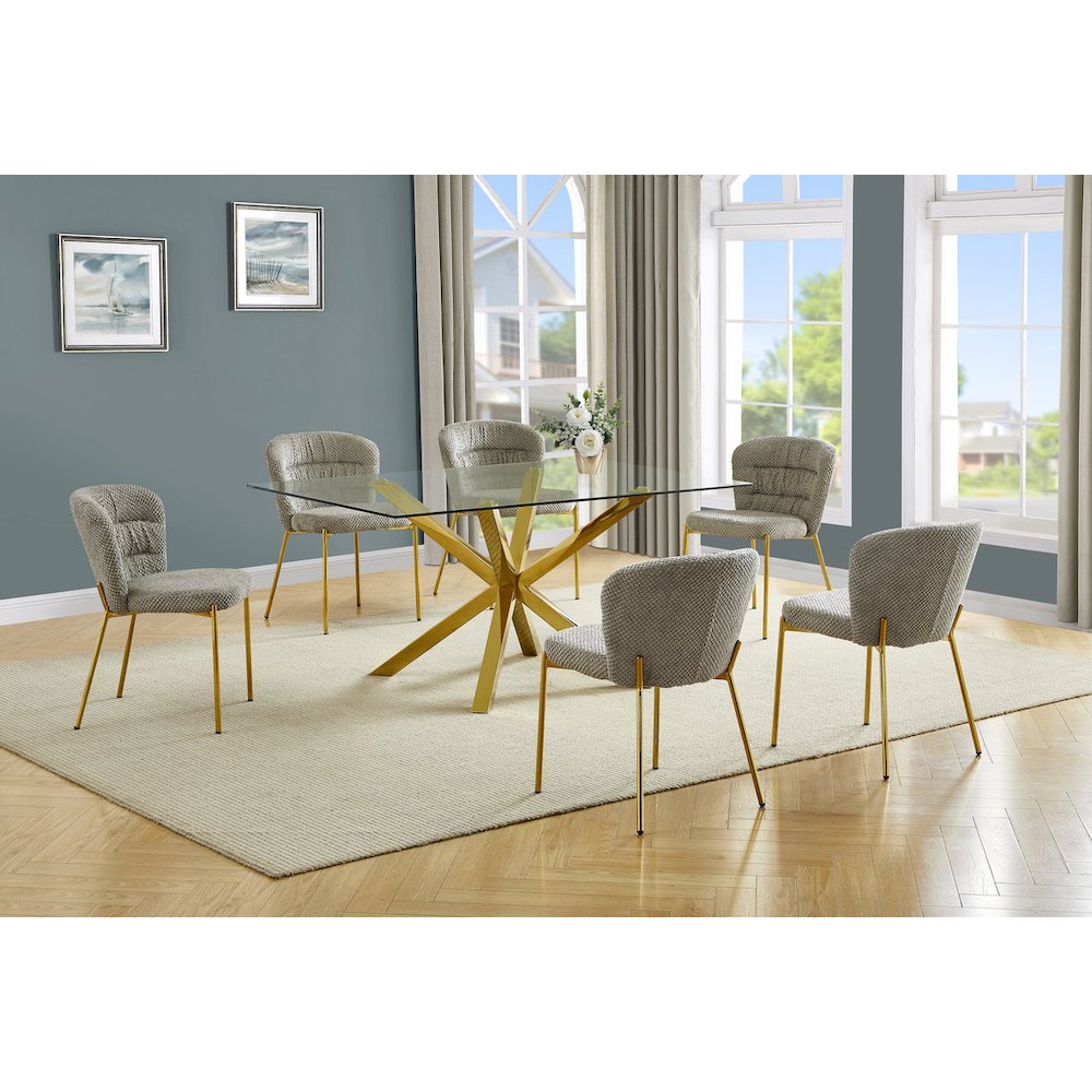 Rectangle Tempered Glass Dining Table With 6 Grey Side Chairs. Picture 2