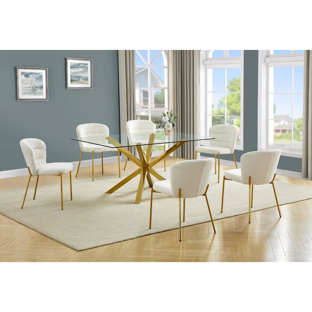 Rectangle Tempered Glass Dining Table With 6 Cream Side Chairs. Picture 2