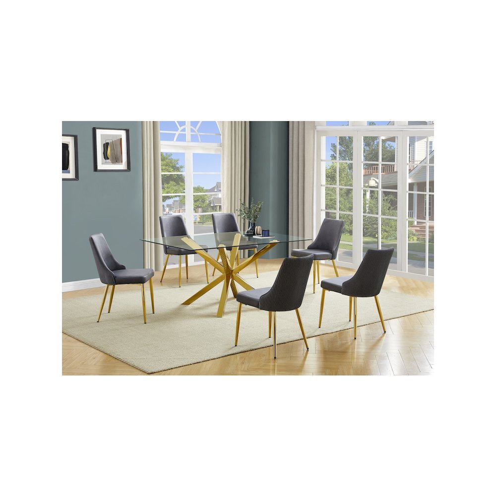 Best Quality Furniture Clear Glass Dining Set With Velvet Upholstered Chairs. Picture 2