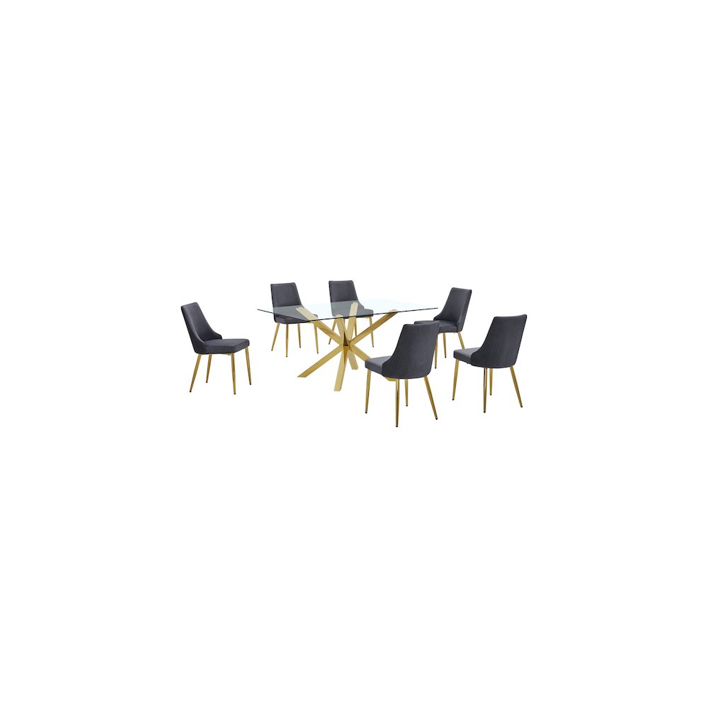 Best Quality Furniture Clear Glass Dining Set With Velvet Upholstered Chairs. Picture 1