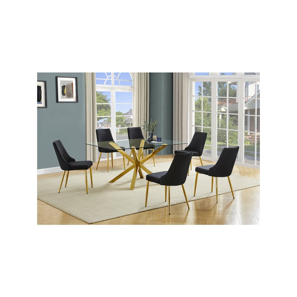 Best Quality Furniture Clear Glass Dining Set With Velvet Upholstered Chairs. Picture 2