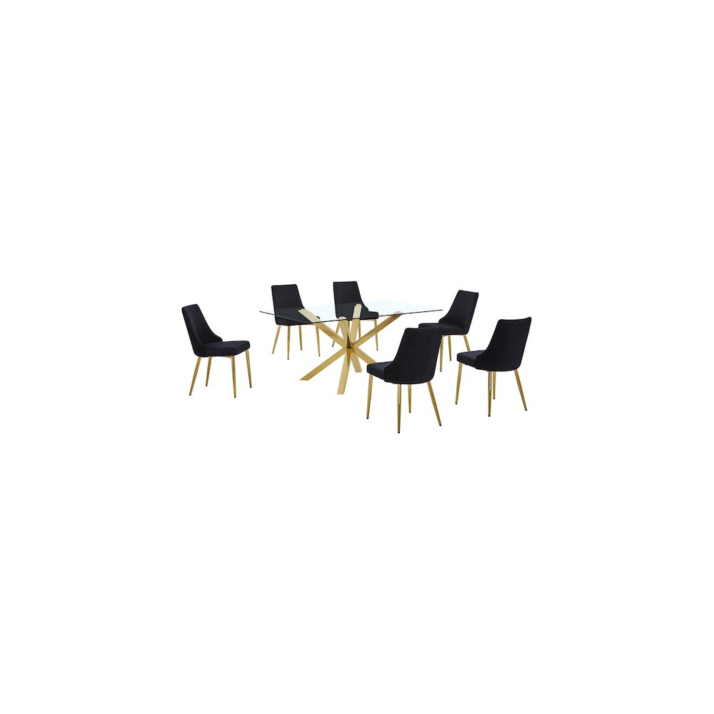 Best Quality Furniture Clear Glass Dining Set With Velvet Upholstered Chairs. Picture 1