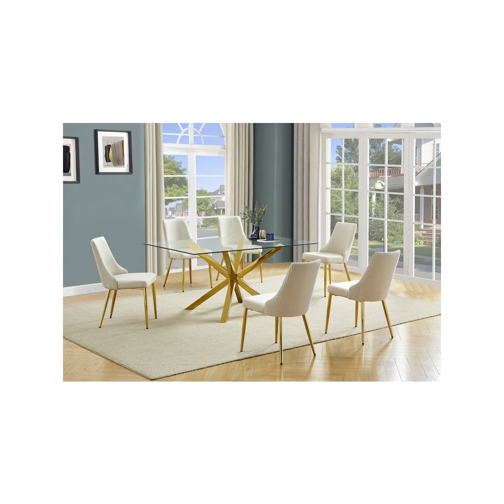 Best Quality Furniture Clear Glass Dining Set With Velvet Upholstered Chairs. Picture 2