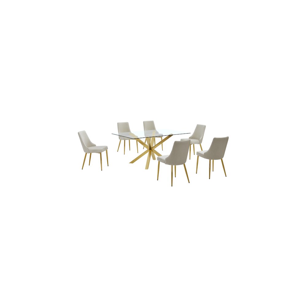 Best Quality Furniture Clear Glass Dining Set With Velvet Upholstered Chairs. Picture 1