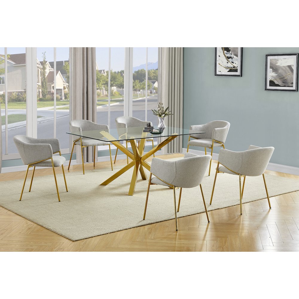 7Pc Rectangle Tempered Glass Dining Table With 6 Gray Side Chairs. Picture 2