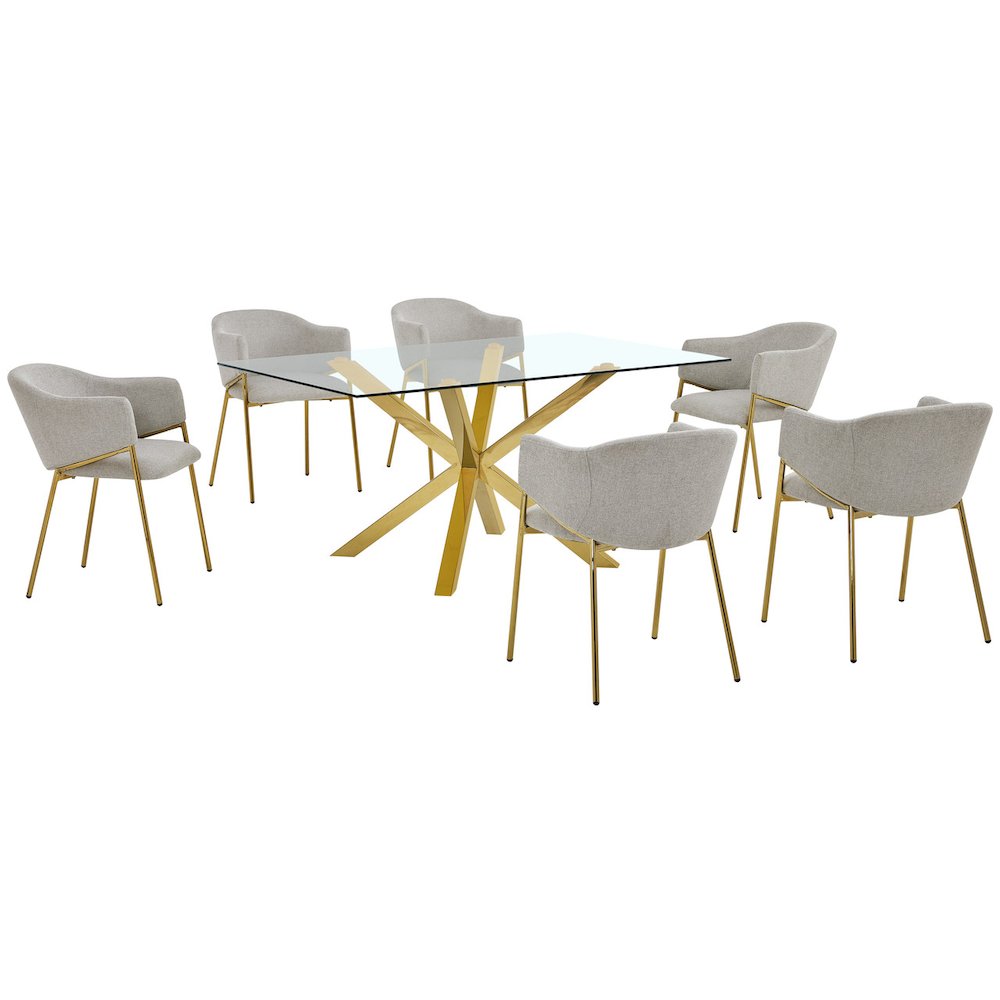 7Pc Rectangle Tempered Glass Dining Table With 6 Gray Side Chairs. Picture 1