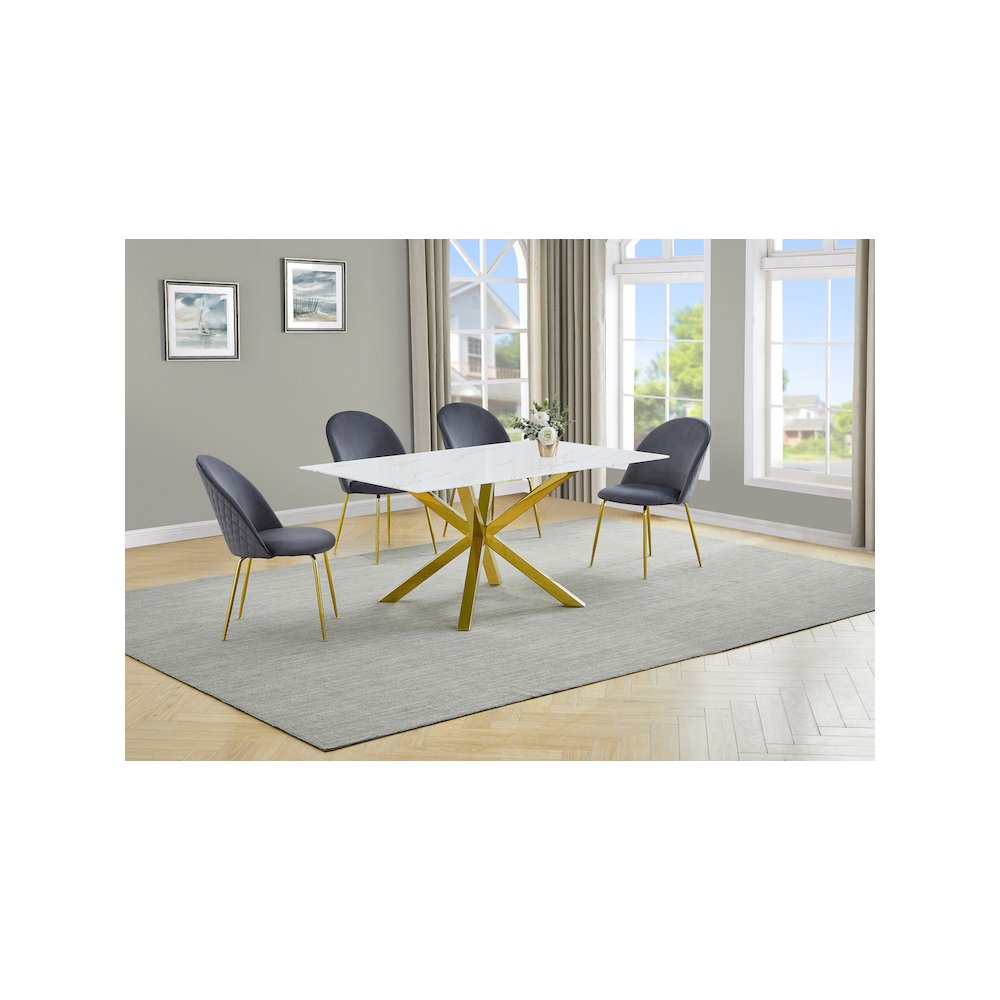Best Quality Furniture Glass With White Marble Wrap Dining Set And Gray Chairs. Picture 2