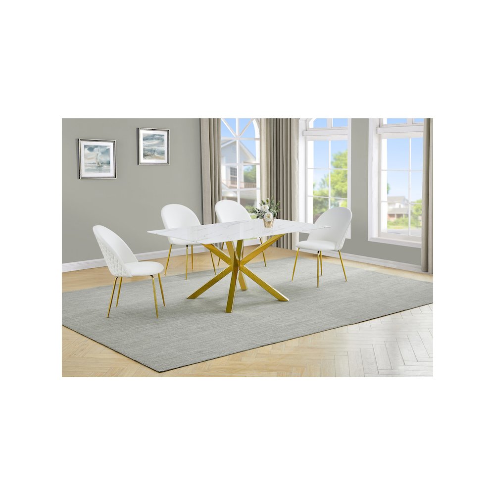 Best Quality Furniture Glass With White Marble Wrap Dining Set And White Chairs. Picture 2