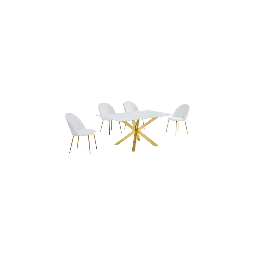 Best Quality Furniture Glass With White Marble Wrap Dining Set And White Chairs. Picture 1