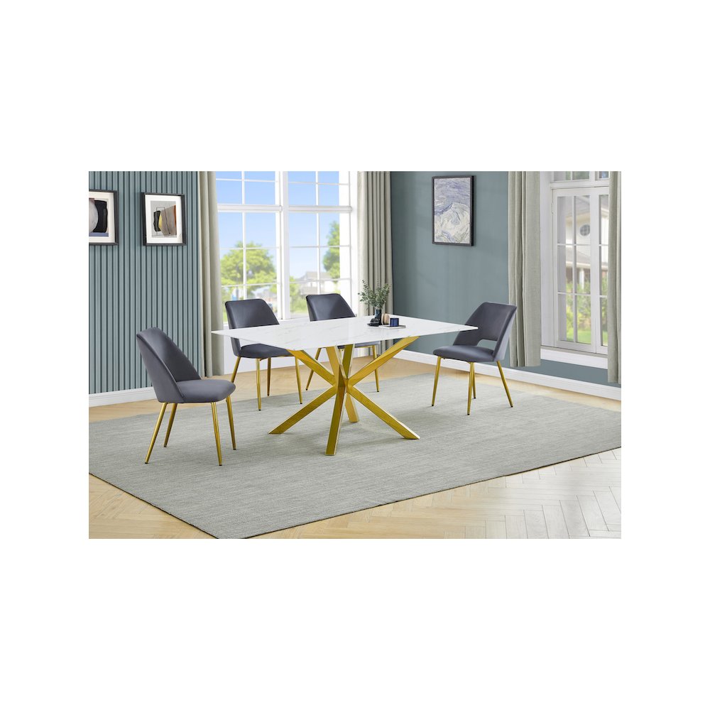 Best Quality Furniture Glass With White Marble Wrap Dining Set And Gray Chairs. Picture 2
