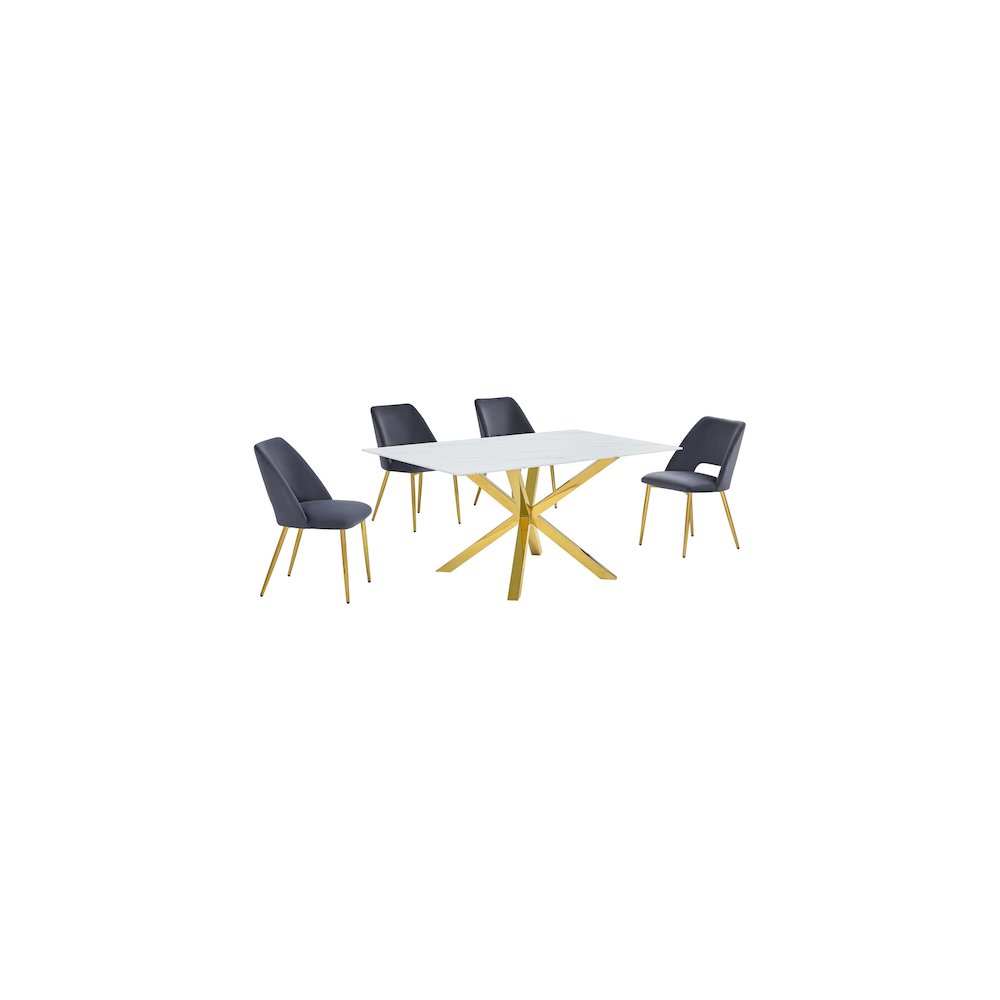 Best Quality Furniture Glass With White Marble Wrap Dining Set And Gray Chairs. Picture 1