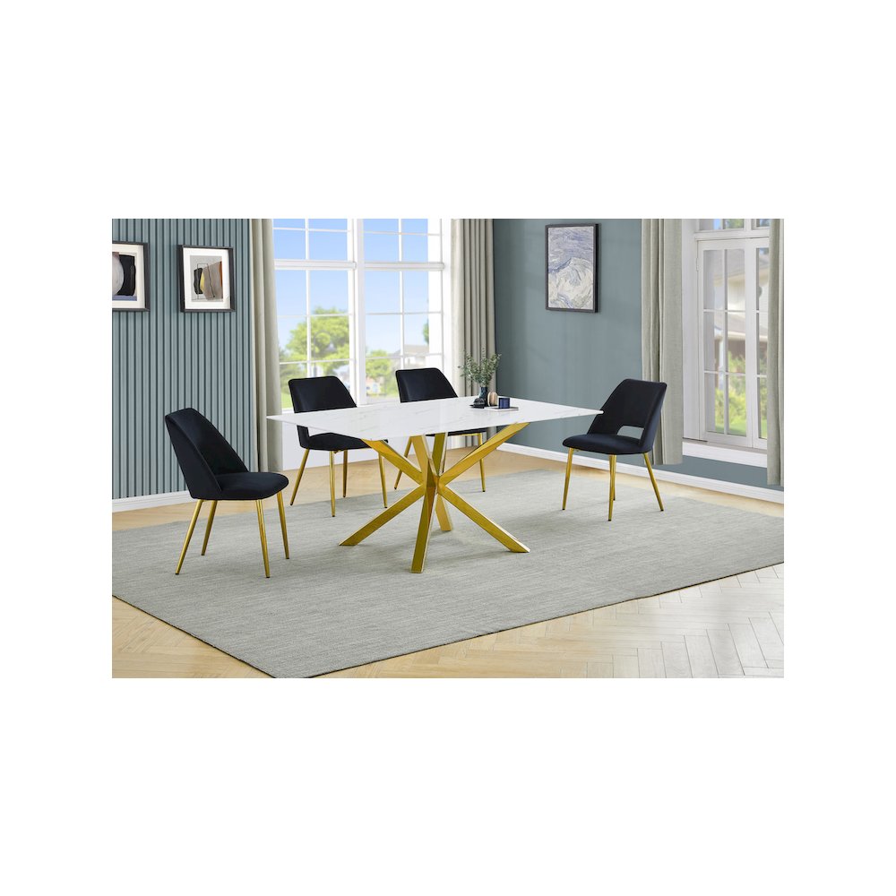 Best Quality Furniture Glass With White Marble Wrap Dining Set And Black Chairs. Picture 2