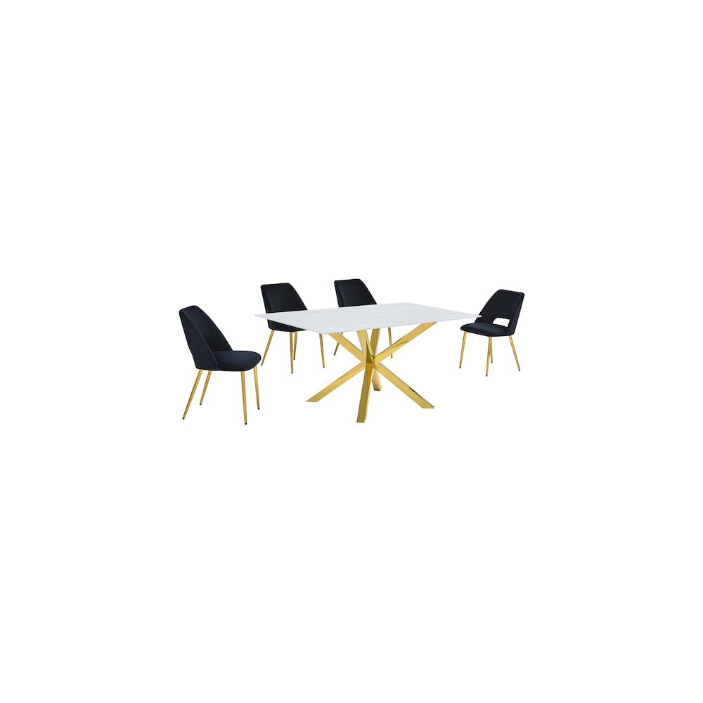 Best Quality Furniture Glass With White Marble Wrap Dining Set And Black Chairs. Picture 1