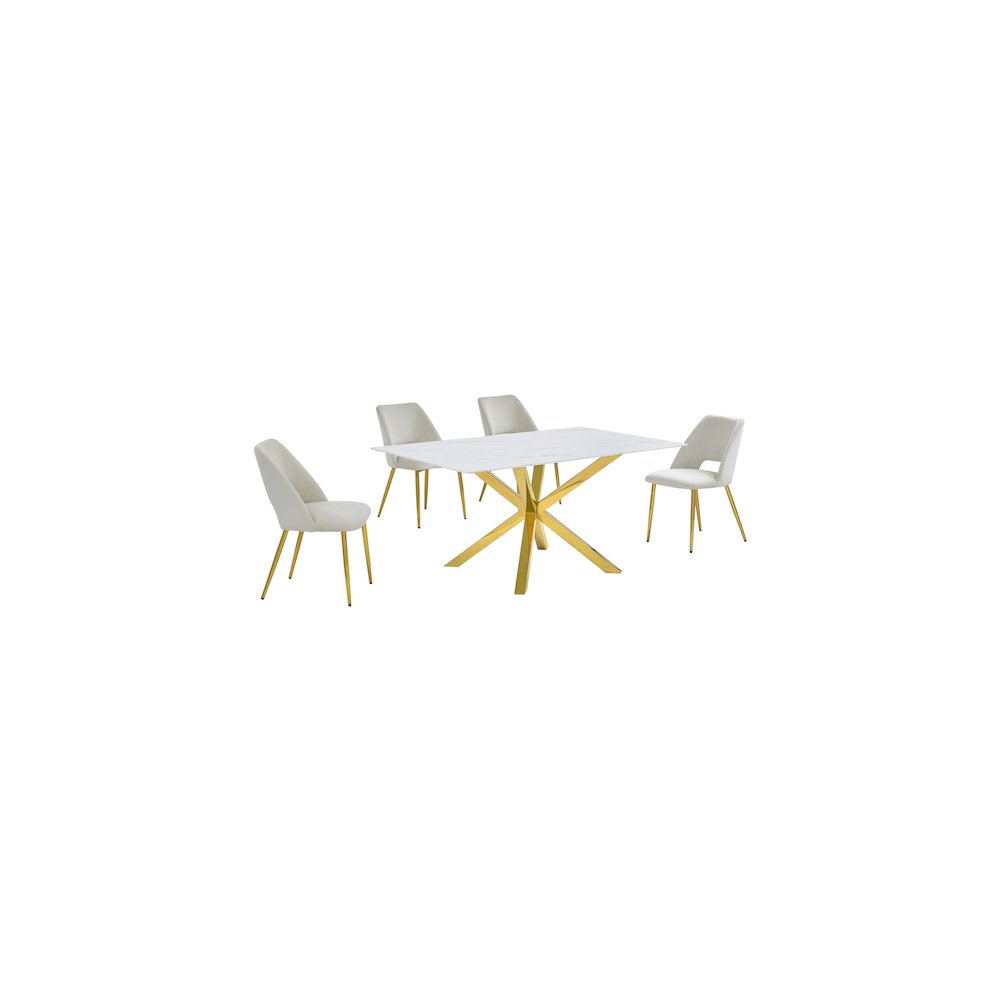 Best Quality Furniture Glass With White Marble Wrap Dining Set And Cream Chairs. Picture 1