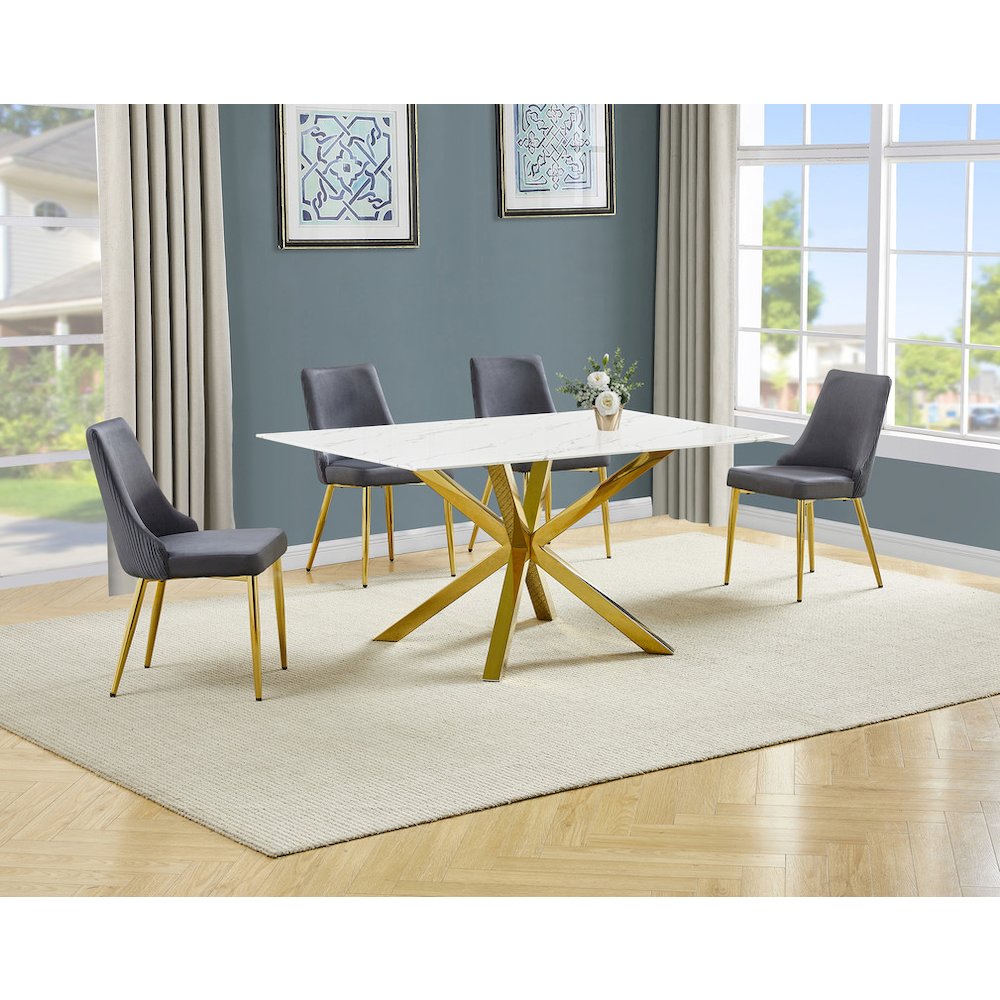 Best Quality Furniture White Marble Wrap Glass Dining Set With Velvet Chairs. Picture 2