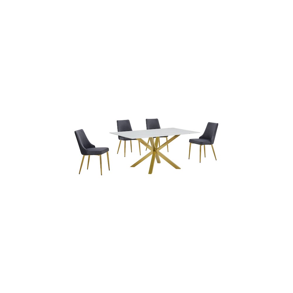 Best Quality Furniture White Marble Wrap Glass Dining Set With Velvet Chairs. Picture 1