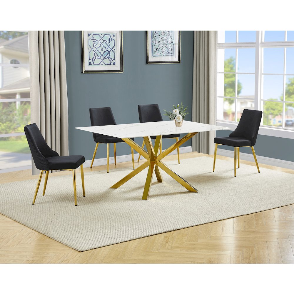Best Quality Furniture White Marble Wrap Glass Dining Set With Velvet Chairs. Picture 2