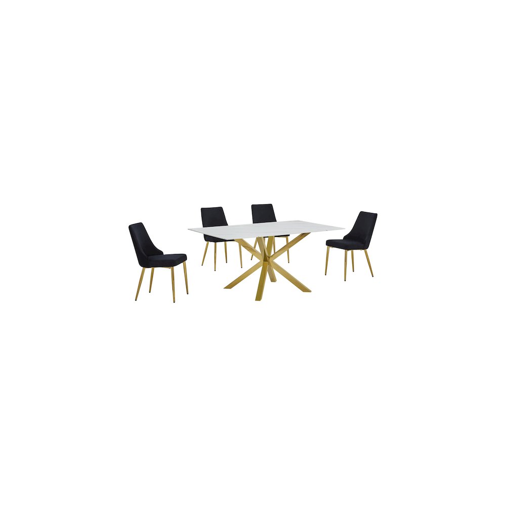 Best Quality Furniture White Marble Wrap Glass Dining Set With Velvet Chairs. Picture 1
