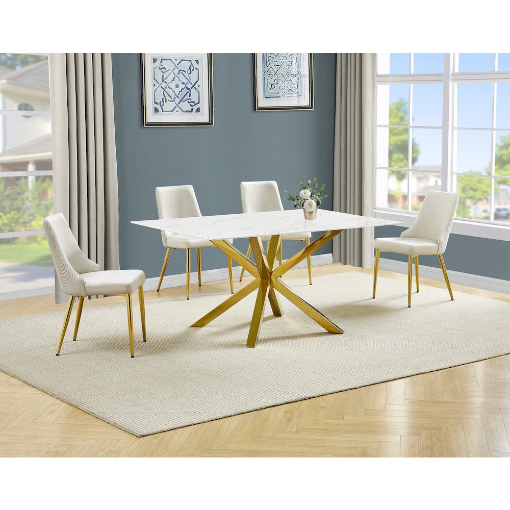 Best Quality Furniture White Marble Wrap Glass Dining Set With Velvet Chairs. Picture 2