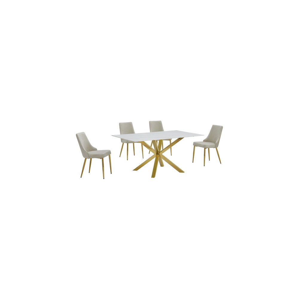 Best Quality Furniture White Marble Wrap Glass Dining Set With Velvet Chairs. Picture 1