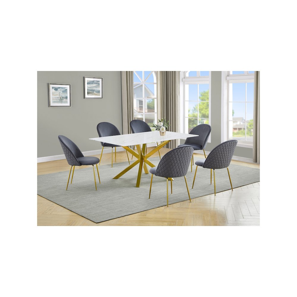 Best Quality Furniture Glass With White Marble Wrap Dining Set And Gray Chairs. Picture 2