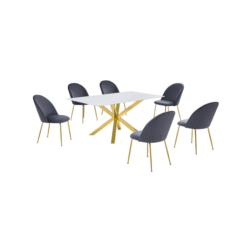 Best Quality Furniture Glass With White Marble Wrap Dining Set And Gray Chairs. Picture 1